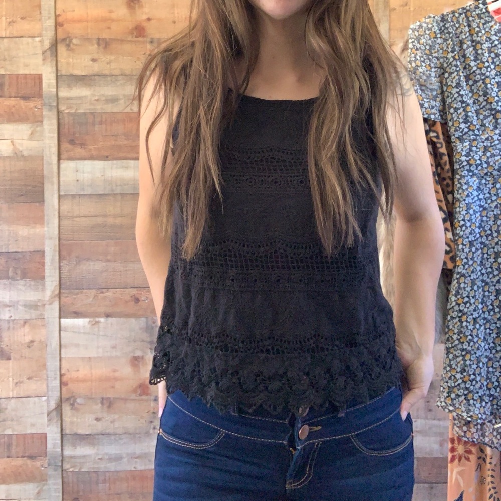 Pink Republic Black crochet front tank